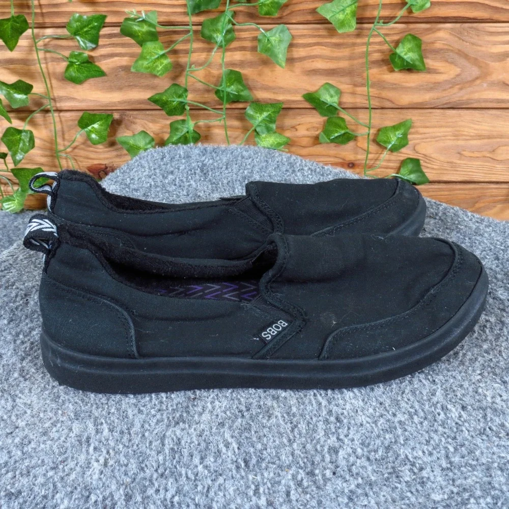 Skechers BOBS B Cute Women Slip On Sneaker 7.5 Walking Comfort Black Canvas